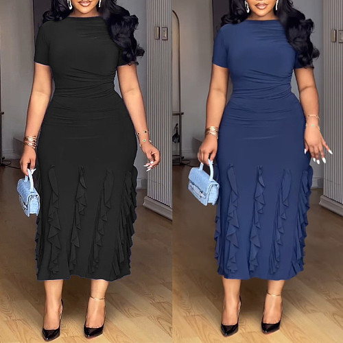 Elegant and form-fitting long dress with elastic lace decoration NY-11110