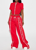 Women's Sports Zipper Top Button Loose Pocket Wide Leg Pants Two-Piece Set ASL-6795
