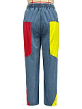Casual Drawstring High Waist Contrast Color Stitching Gradient Straight Denim Trousers Wholesale SH-391370