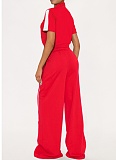 Women's Sports Zipper Top Button Loose Pocket Wide Leg Pants Two-Piece Set ASL-6795