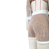 Comfortable Loose Color Matching Striped Knitted Short-Sleeved Sweater Shorts Two-Piece Suit For Women ASL-6800