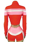 Fashionable Women'S Patchwork Color Matching Long-Sleeved Jacket Chest Wrap Lace-Up Hot Pants CH-25029Three-Piece Suit