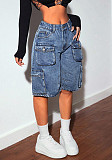 Women's fashion multi-pocket straight-leg short jeans SH-391385