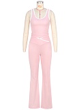 Contrast Color Vest Cross Flared Pants Yoga Running Fitness Yoga Clothes Two Piece Set ASL-6789