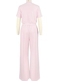 Women's Sports Zipper Top Button Loose Pocket Wide Leg Pants Two-Piece Set ASL-6795