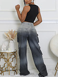 Women's Casual multi-pocket gradient denim wide-leg pants SH-391357