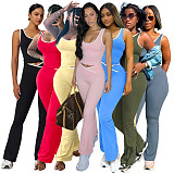 Contrast Color Vest Cross Flared Pants Yoga Running Fitness Yoga Clothes Two Piece Set ASL-6789