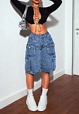 Women's fashion multi-pocket straight-leg short jeans SH-391385