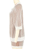 Comfortable Loose Color Matching Striped Knitted Short-Sleeved Sweater Shorts Two-Piece Suit For Women ASL-6800