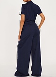Women's Sports Zipper Top Button Loose Pocket Wide Leg Pants Two-Piece Set ASL-6795