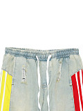 Casual Drawstring High Waist Contrast Color Stitching Gradient Straight Denim Trousers Wholesale SH-391370