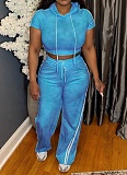 Sexy Casual Stretch Hooded Washed Top And Trousers Two-Piece Set NY-3652
