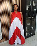 Fashionable And Comfortable V-Neck Contrast Color Loose Sleeveless Holiday Dress For Women SFY-673
