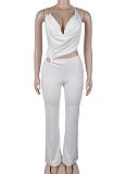 Sexy Slim Elastic Hollow Ring Halter Neck Solid Color Jumpsuit NY-3675