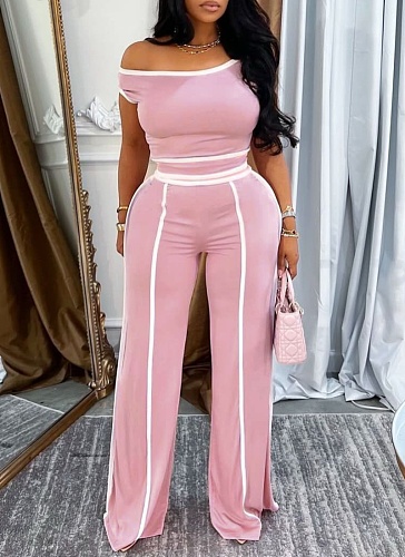 Casual Commuting Solid Color Off-Shoulder Top Wide-Leg Pants Two-Piece Set NY-3532