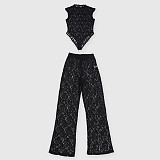 Elegant See-Through Lace Elastic Slim Fit Two-Piece Suit NY-3599