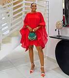 Women Round Collar Solid Color Chiffon Loose Plus Size Short Dress NY-3536