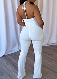 Sexy Slim Elastic Hollow Ring Halter Neck Solid Color Jumpsuit NY-3675
