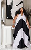 Fashionable And Comfortable V-Neck Contrast Color Loose Sleeveless Holiday Dress For Women SFY-673