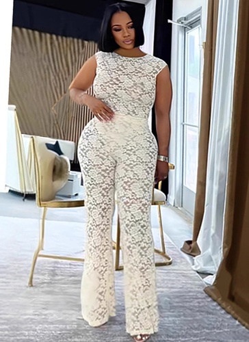 Elegant See-Through Lace Elastic Slim Fit Two-Piece Suit NY-3599