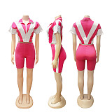 Summer Women'S Sportswear Short-Sleeved Loose Stitching Contrast Color Tights Two-Piece Set SFY-756