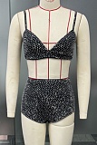 Black Elegant Rhinestone Jacket Camisole Rhinestone Shorts Three-Piece Suit NY-3508