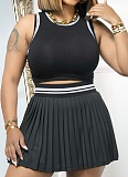 Sleeveless Short Vest Casual Pleated Skirt Two-Piece Set SFY-2806