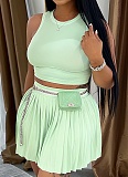 Sleeveless Short Vest Casual Pleated Skirt Two-Piece Set SFY-2806