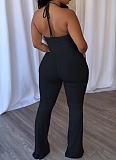 Sexy Slim Elastic Hollow Ring Halter Neck Solid Color Jumpsuit NY-3675