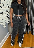 Sexy Casual Stretch Hooded Washed Top And Trousers Two-Piece Set NY-3652