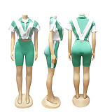 Summer Women'S Sportswear Short-Sleeved Loose Stitching Contrast Color Tights Two-Piece Set SFY-756