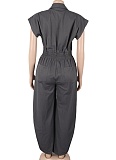 Casual Lapel Sleeveless Button-Down Waisted Overalls Jumpsuit Women NY-3658