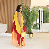 Fashionable And Comfortable V-Neck Contrast Color Loose Sleeveless Holiday Dress For Women SFY-673