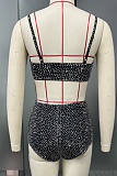 Black Elegant Rhinestone Jacket Camisole Rhinestone Shorts Three-Piece Suit NY-3508