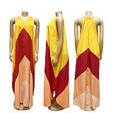 Fashionable And Comfortable V-Neck Contrast Color Loose Sleeveless Holiday Dress For Women SFY-673