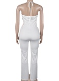 Sexy Slim Elastic Hollow Ring Halter Neck Solid Color Jumpsuit NY-3675