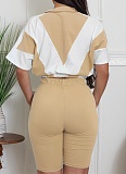 Summer Women'S Sportswear Short-Sleeved Loose Stitching Contrast Color Tights Two-Piece Set SFY-756