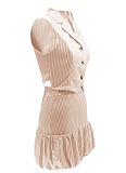 Lapel Striped Single-Breasted Sleeveless Vest Flower Bud Skirt Two-Piece Set SFY-2805