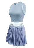 Sleeveless Short Vest Casual Pleated Skirt Two-Piece Set SFY-2806