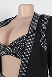 Black Elegant Rhinestone Jacket Camisole Rhinestone Shorts Three-Piece Suit NY-3508