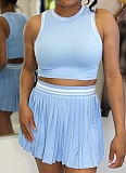 Sleeveless Short Vest Casual Pleated Skirt Two-Piece Set SFY-2806