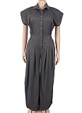 Casual Lapel Sleeveless Button-Down Waisted Overalls Jumpsuit Women NY-3658
