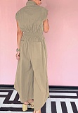Casual Lapel Sleeveless Button-Down Waisted Overalls Jumpsuit Women NY-3658