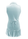 Lapel Striped Single-Breasted Sleeveless Vest Flower Bud Skirt Two-Piece Set SFY-2805