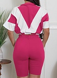 Summer Women'S Sportswear Short-Sleeved Loose Stitching Contrast Color Tights Two-Piece Set SFY-756