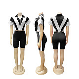 Summer Women'S Sportswear Short-Sleeved Loose Stitching Contrast Color Tights Two-Piece Set SFY-756