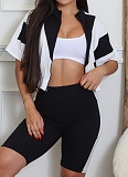 Summer Women'S Sportswear Short-Sleeved Loose Stitching Contrast Color Tights Two-Piece Set SFY-756
