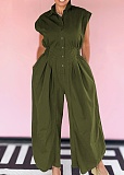 Casual Lapel Sleeveless Button-Down Waisted Overalls Jumpsuit Women NY-3658