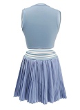 Sleeveless Short Vest Casual Pleated Skirt Two-Piece Set SFY-2806