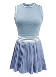 Sleeveless Short Vest Casual Pleated Skirt Two-Piece Set SFY-2806